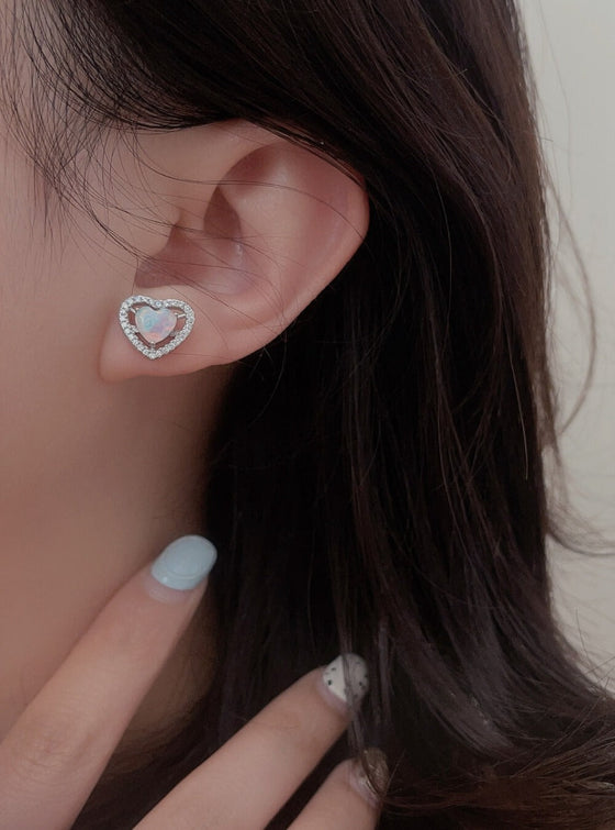 Studs - Opal Heart Stud Earrings