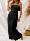 shop womens jumpsuits, Tie-Waist Ruffled Strapless Wide Leg Jumpsuit| MYLUXQUEEN