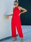 shop womens red jumpsuit, Twisted Grecian Neck Wide Leg Jumpsuit| myluxqueen