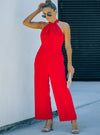 shop womens red jumpsuit, Twisted Grecian Neck Wide Leg Jumpsuit| myluxqueen