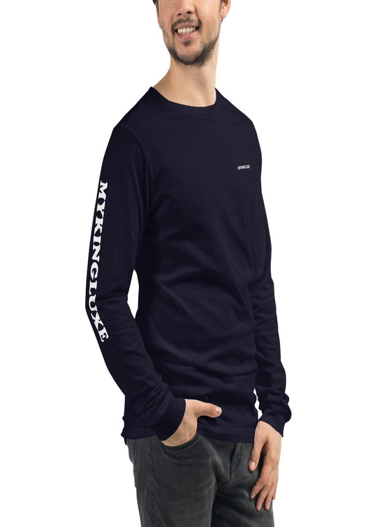 Mens blue long sleev t-shirt, mens tops | MYKINGLUXE