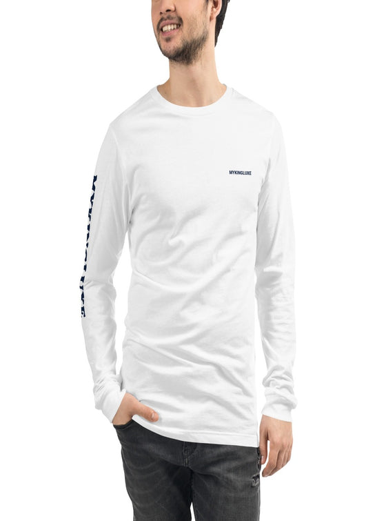 shop mens white long sleeve cotton casual tops, mens long sleeve clothing, mens white long sleeve tops, mens white crew neck tops, mens going out tops, mens designer clothing, mens designer tops | MYKINGLUXE