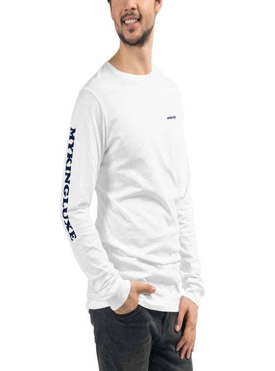 shop mens white long sleeve cotton casual tops, mens long sleeve clothing, mens white long sleeve tops, mens white crew neck tops, mens going out tops, mens designer clothing, mens designer tops | MYKINGLUXE