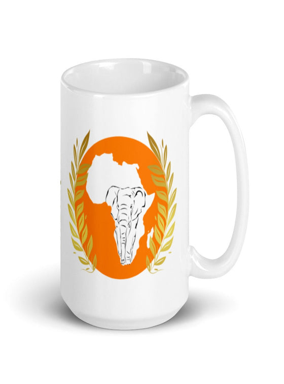 shop white coffee mugs, designer coffee mugs, orange coffe mugs, africa coffee mugs, elephant coffee mugs, tribute to africa coffee mug, tribute to elephant coffee mug, kitchen and drinkware mug | MLQ Home